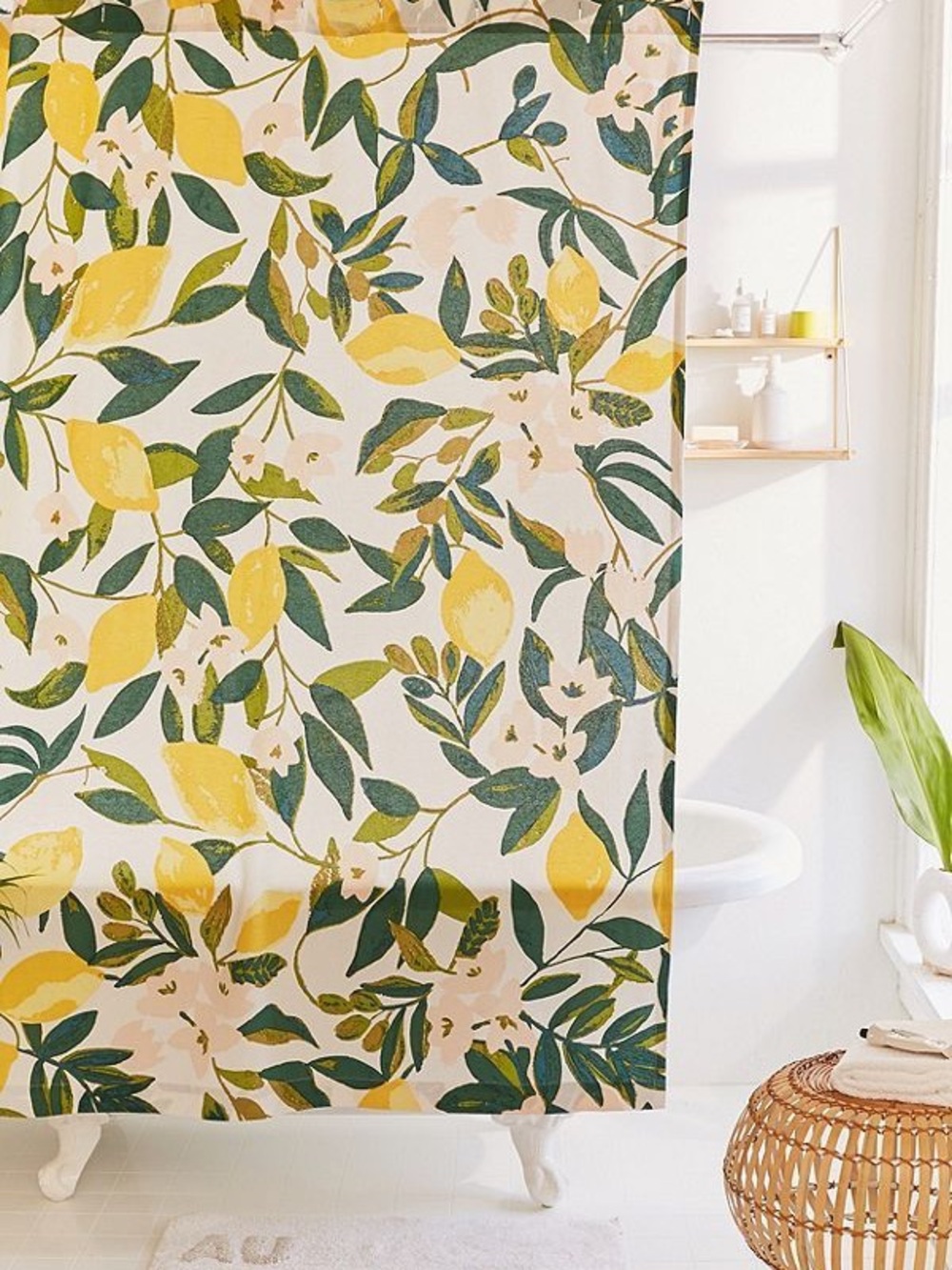 Urban Outfitters Lemon & Leaf Shower Curtain - Yellow & Green